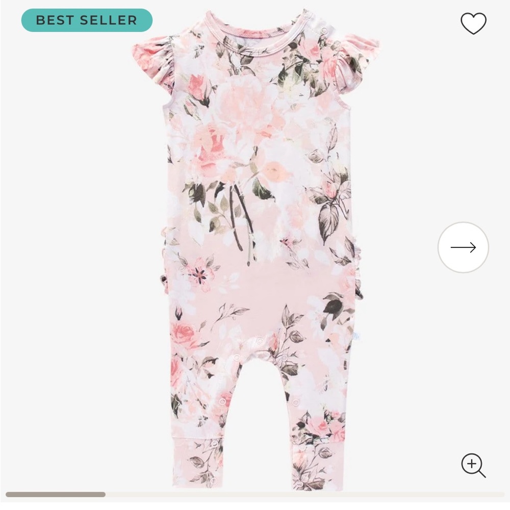 Posh Peanut Ruffled Cap sleeve Romper Vintage Pink Rose 6-9 months